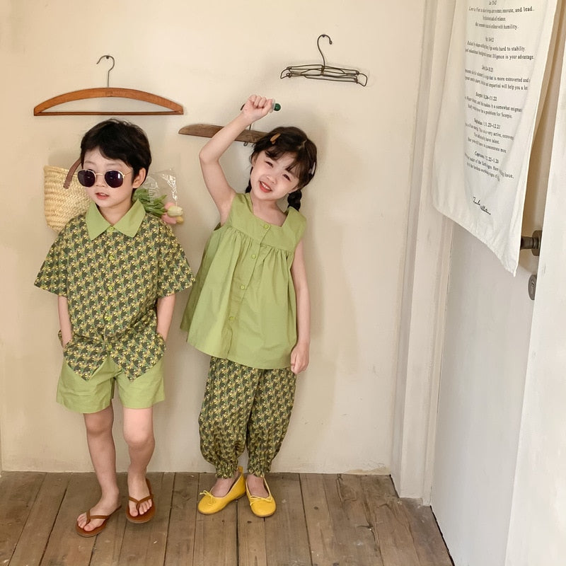 Sister & Brother Green Matching 2pcs sets (12M-7T)