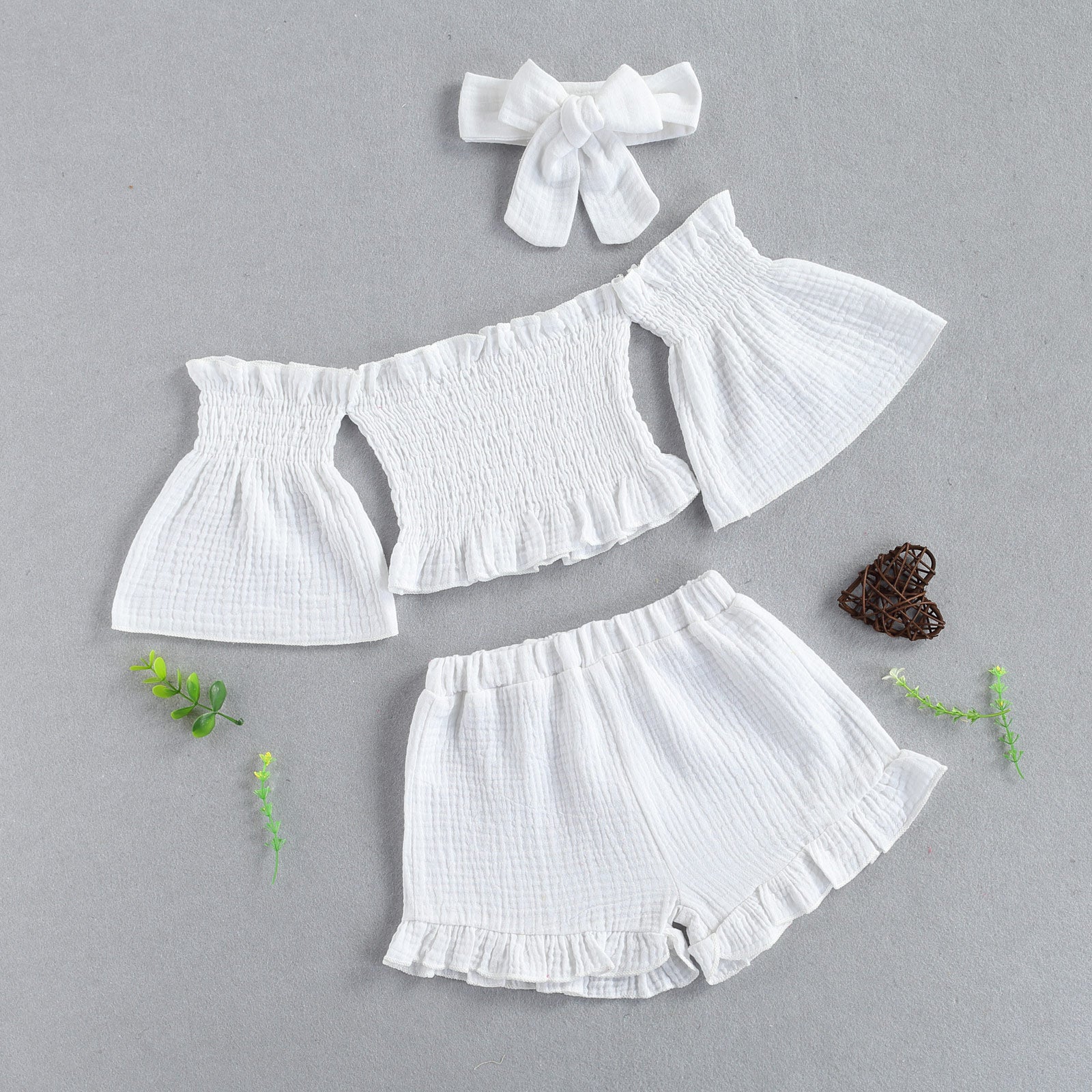 "Chloe" off the shoulder top, shorts and headband (2T-6T)