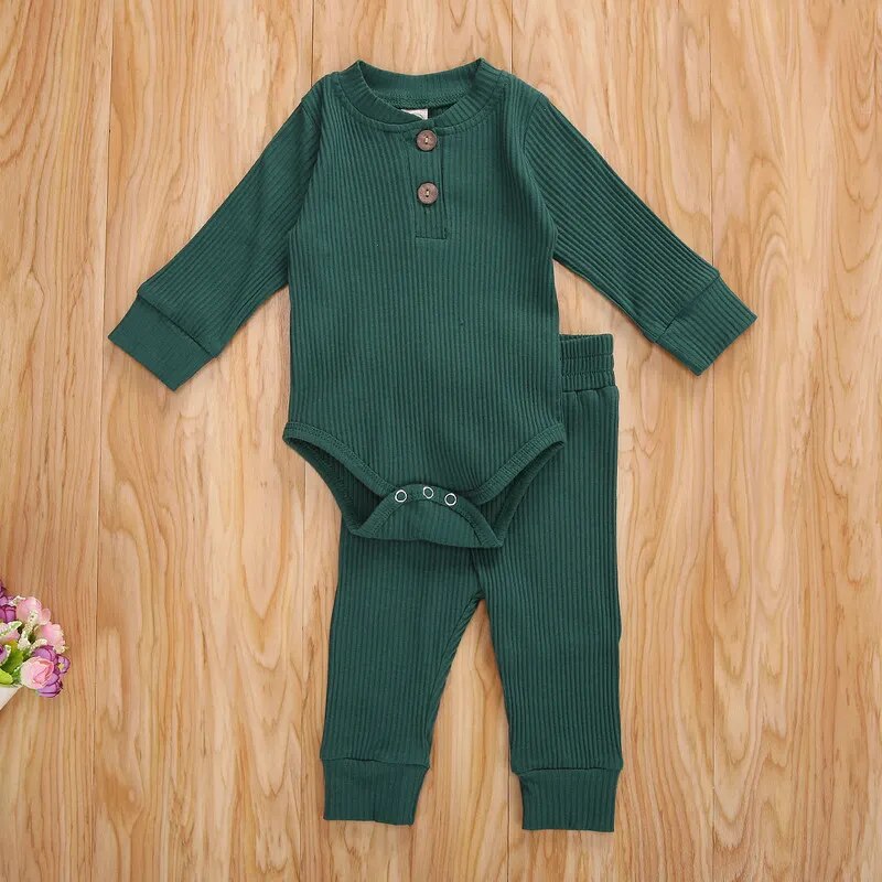 Ribbed Henley Jogging Set In Various Colors (Newborn-24 Mos)