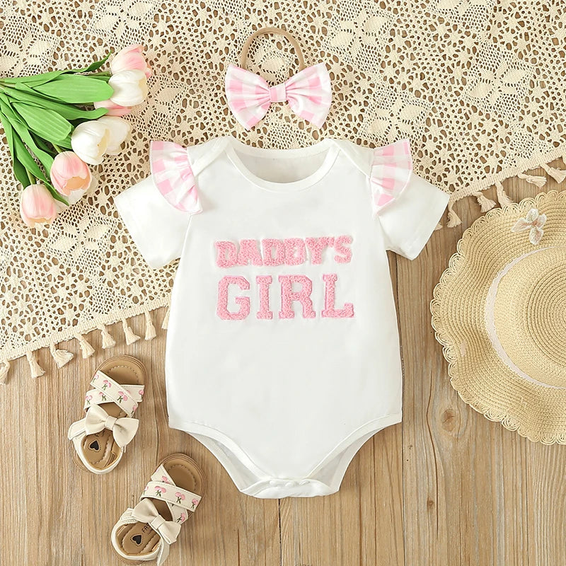 Dabby's Girl Romper with Gingham Shorts and Headband (6M-18M)