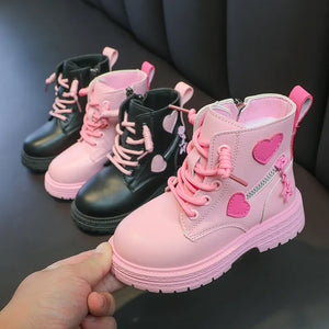 'Zuma' Boots Pink or Black With Hearts (shoe size 26-37)