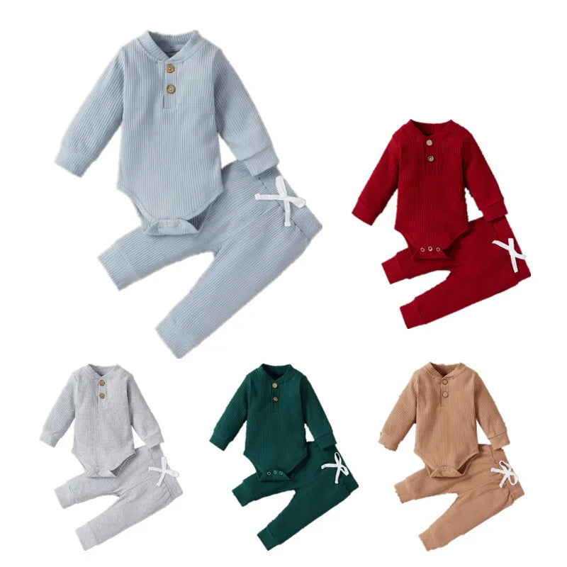 Ribbed Henley Jogging Set In Various Colors (Newborn-24 Mos)