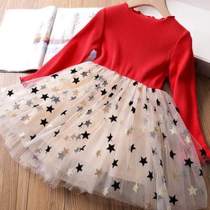 Knitted Star Dresses 3 colrs 3-8yrs