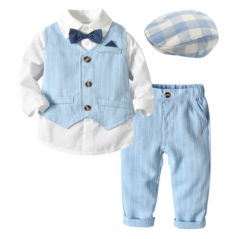 'Lucas' Formal Set with Pants, Hat, Shirt with bow tie & vest (9M-6T)