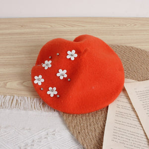 Winter Warm Beret Hats with Flower 2-6yrs