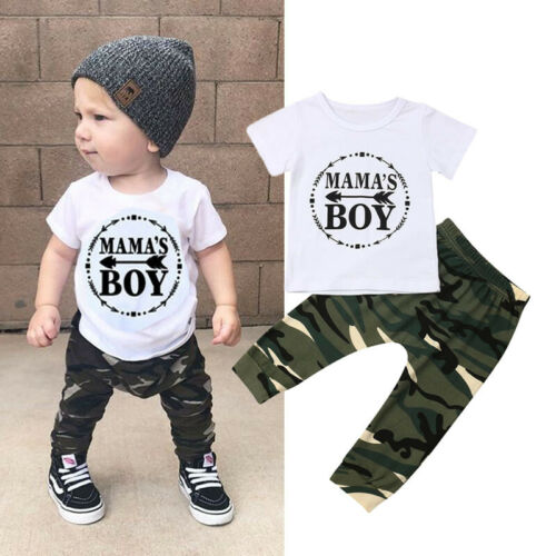 "James" Baby Boys Camo Pants & Mama's Boy T shirt Set
