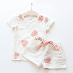Organic Cotton Heart Design Shirts + Shorts Pink/Blue 1-6y