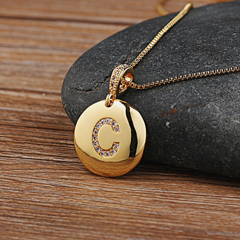 New Gold Plated Zircon Necklace A-Z