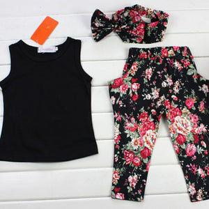 Girls Fashion floral casual suit & headband 3pcs 1-7yrs