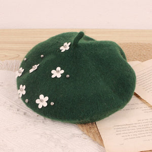 Winter Warm Beret Hats with Flower 2-6yrs