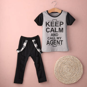 2 Pieces Girls Clothes Set Short Sleeve T-shirt with Long Pants Outfits 2-6 Year Little Girls Clothing