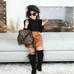 Long Sleeved Knitted Sweater & brown faux Leather Skirt Set 18m-5yrs