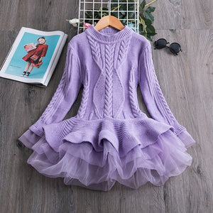Knitted Chiffon Girl Dress 3-8yrs